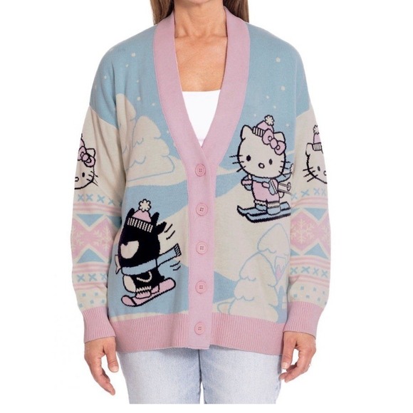 Sanrio Hello Kitty Little Skiing Womens Cardigan Button Front Sweater Size XXL - Picture 2 of 8